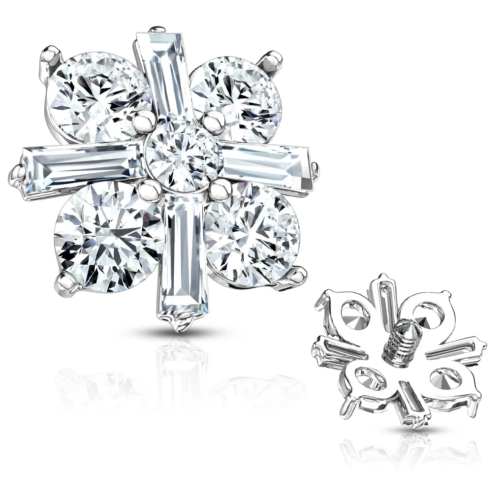 Princess Cut CZ Crossed Internal Threaded Dermal Anchor Top - Image 2