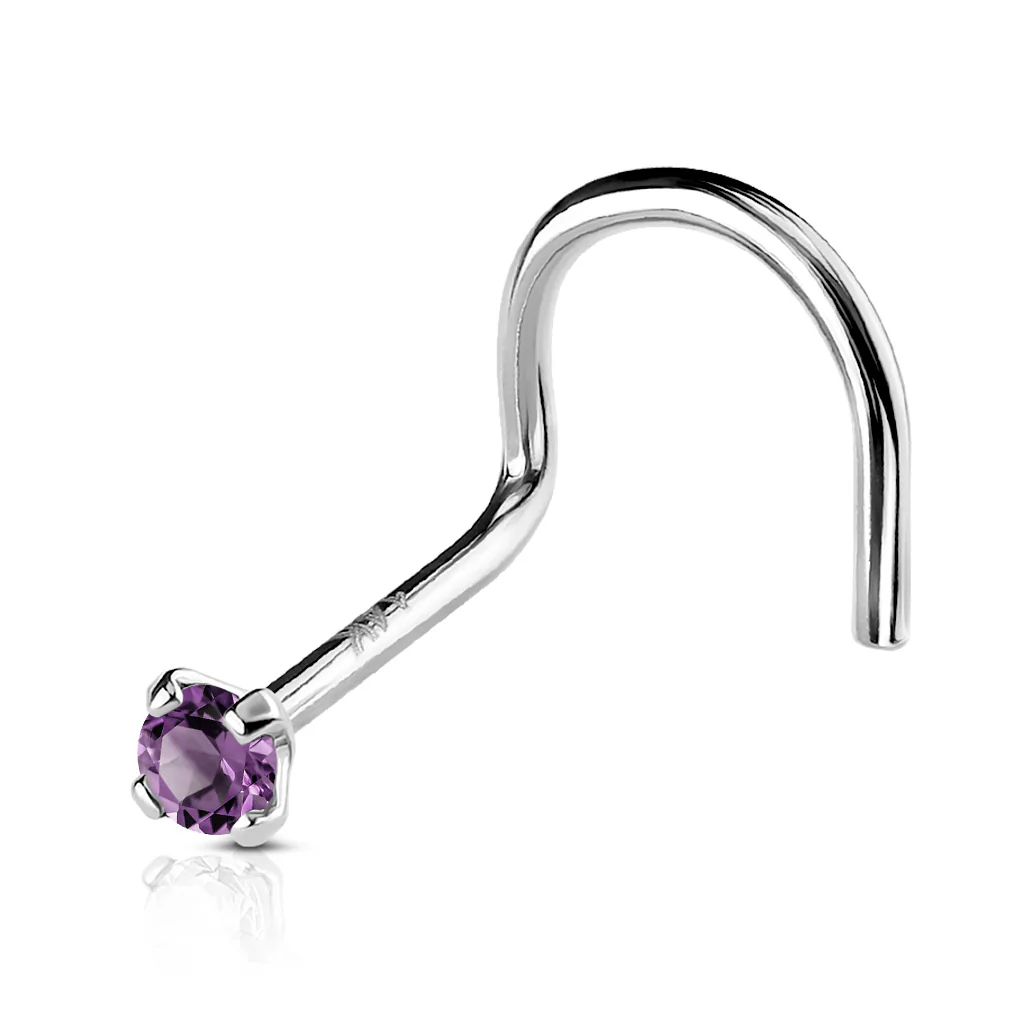14K Solid Gold Prong Set 2mm CZ Top Nose Screw Ring 20G - Image 2