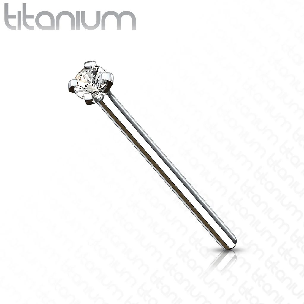 Prong Set 2 mm CZ Titanium Fishtail Nose Bone Stud Ring