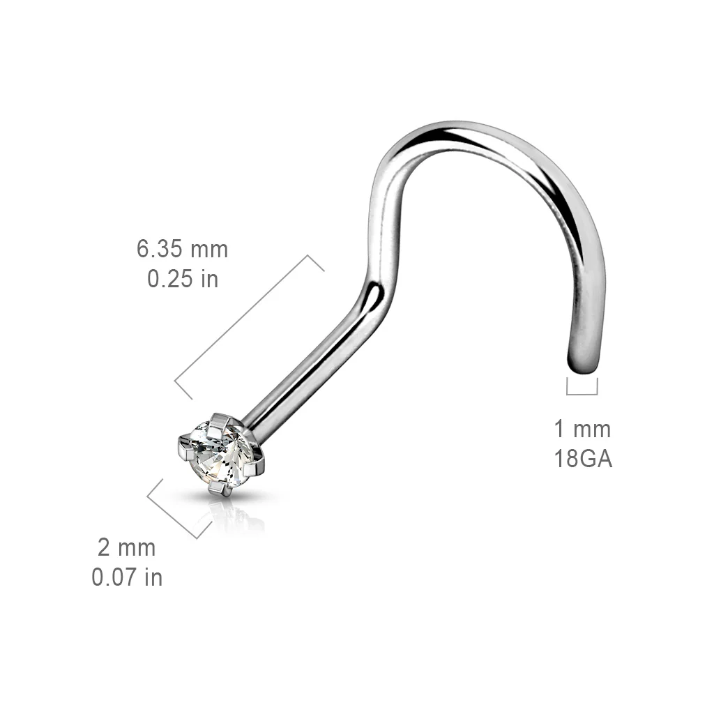 Prong Set 2 mm CZ Titanium Nose Screw Stud Ring - Image 2