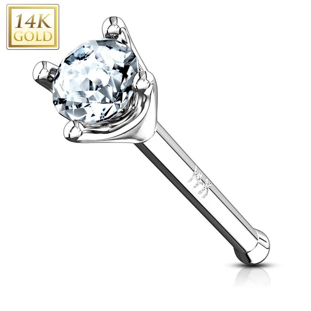 14K Solid Gold Nose Stud Ring with Tiny 1.5 mm Prong Set CZ - Image 3