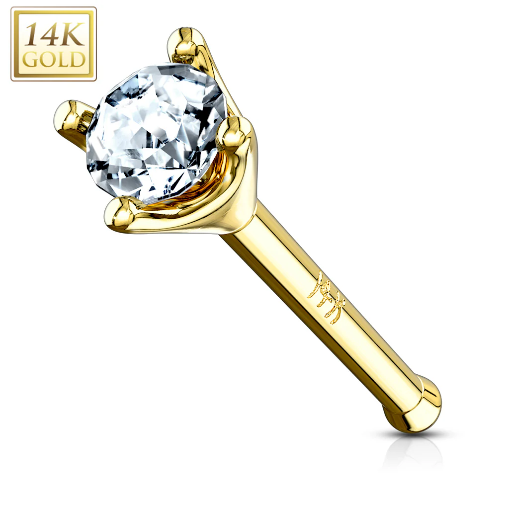 14K Solid Gold Nose Stud Ring with Tiny 1.5 mm Prong Set CZ - Image 4