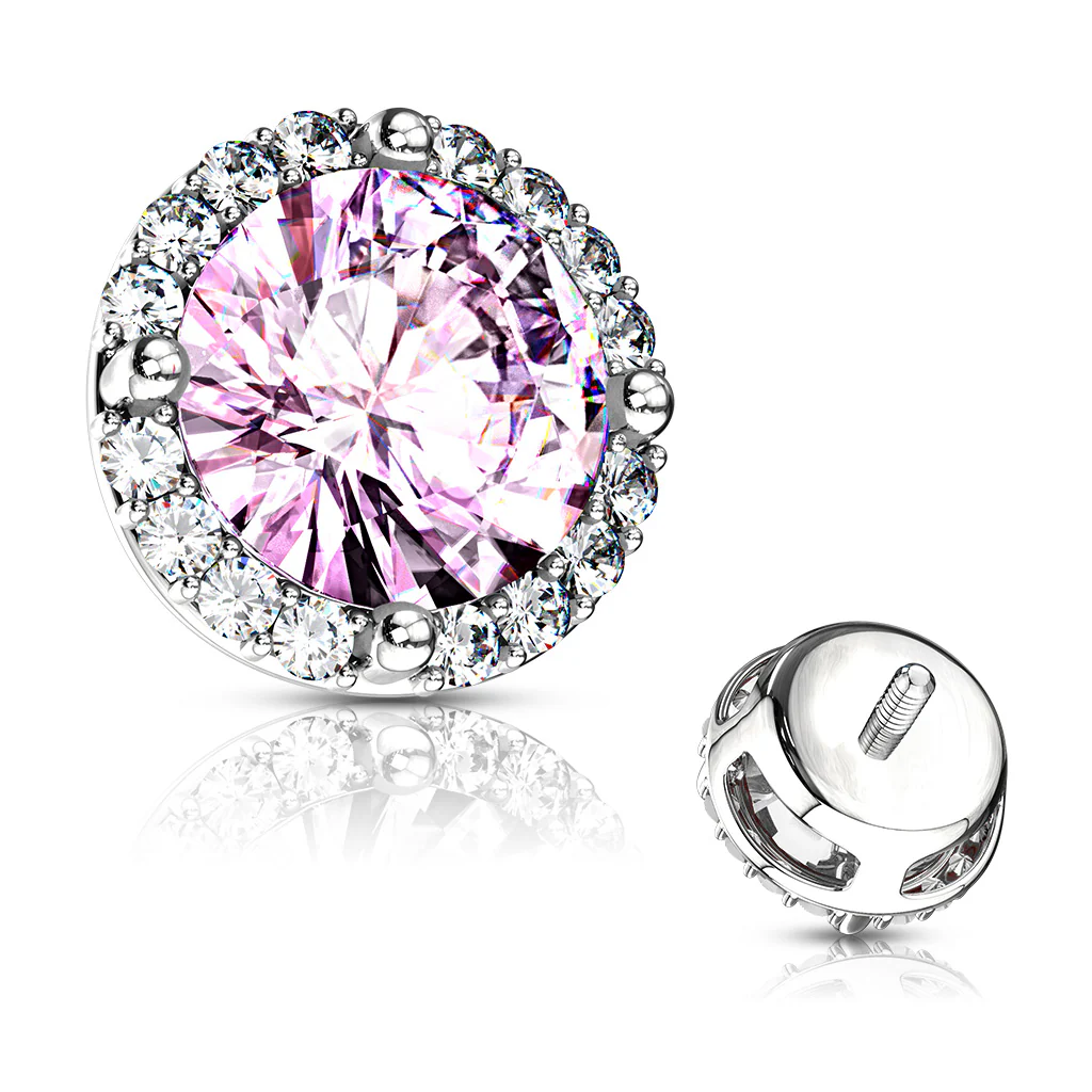 Prong Set CZ Center with CZ Around Internal Threaded Dermal Anchor Tops - Image 2