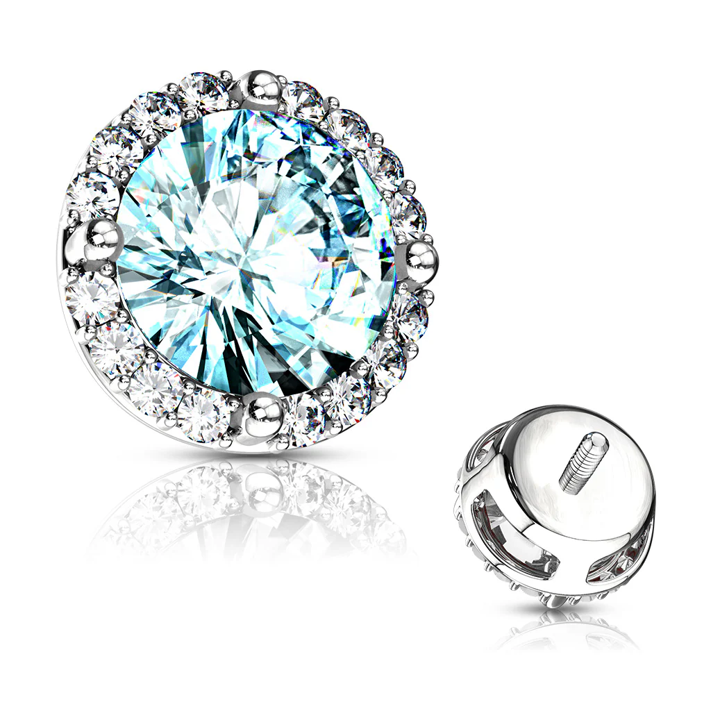Prong Set CZ Center with CZ Around Internal Threaded Dermal Anchor Tops - Image 3