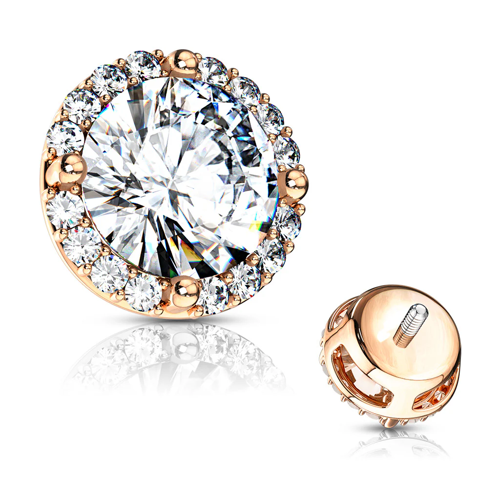 Prong Set CZ Center with CZ Around Internal Threaded Dermal Anchor Tops - Image 4