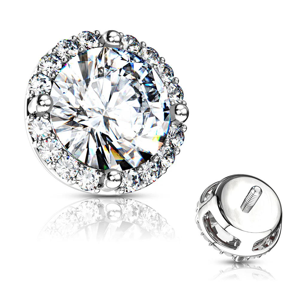 Prong Set CZ Center with CZ Around Internal Threaded Dermal Anchor Tops - Image 5