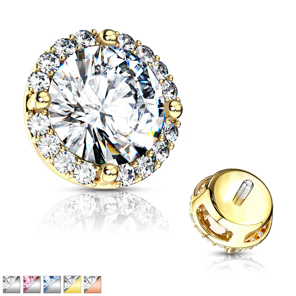 Prong Set CZ Center with CZ Around Internal Threaded Dermal Anchor Tops - Image 6