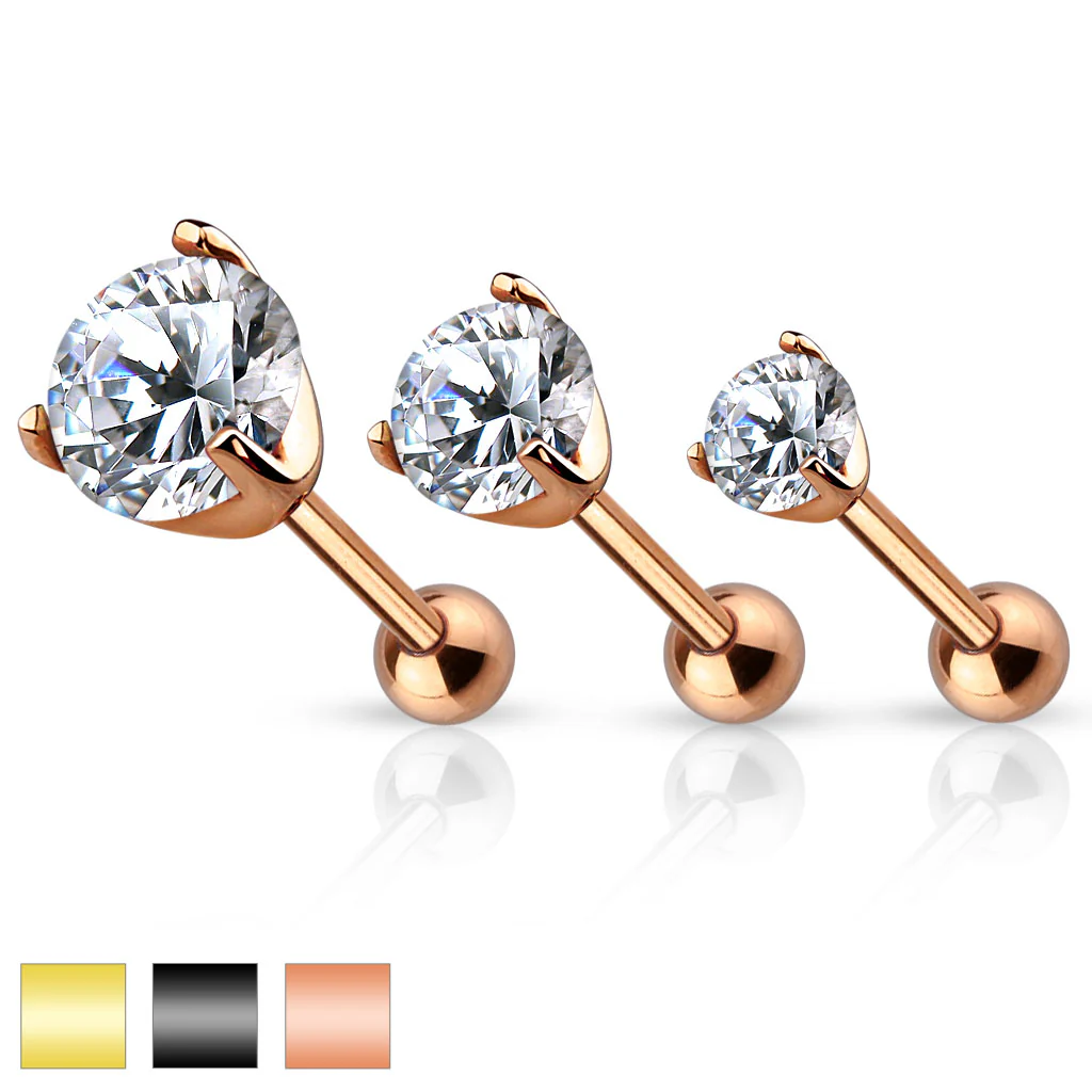 Prong Set CZ Ear Cartilage Tragus Triple Helix Barbell Studs