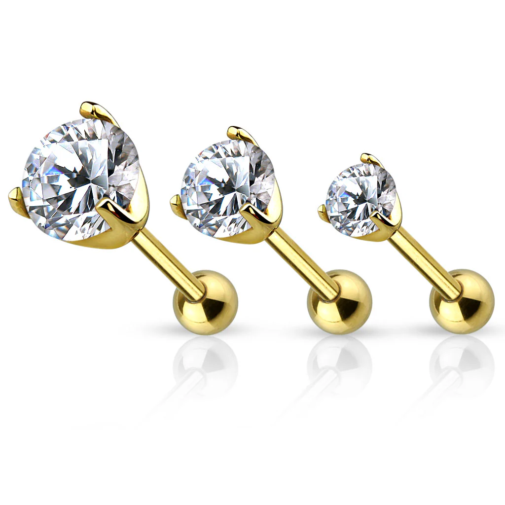 Prong Set CZ Ear Cartilage Tragus Triple Helix Barbell Studs - Image 2