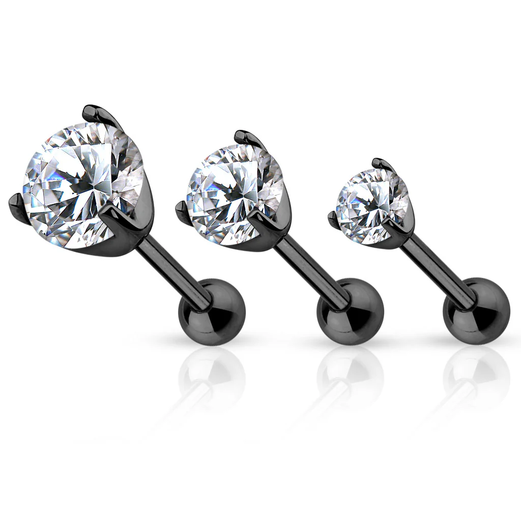 Prong Set CZ Ear Cartilage Tragus Triple Helix Barbell Studs - Image 3