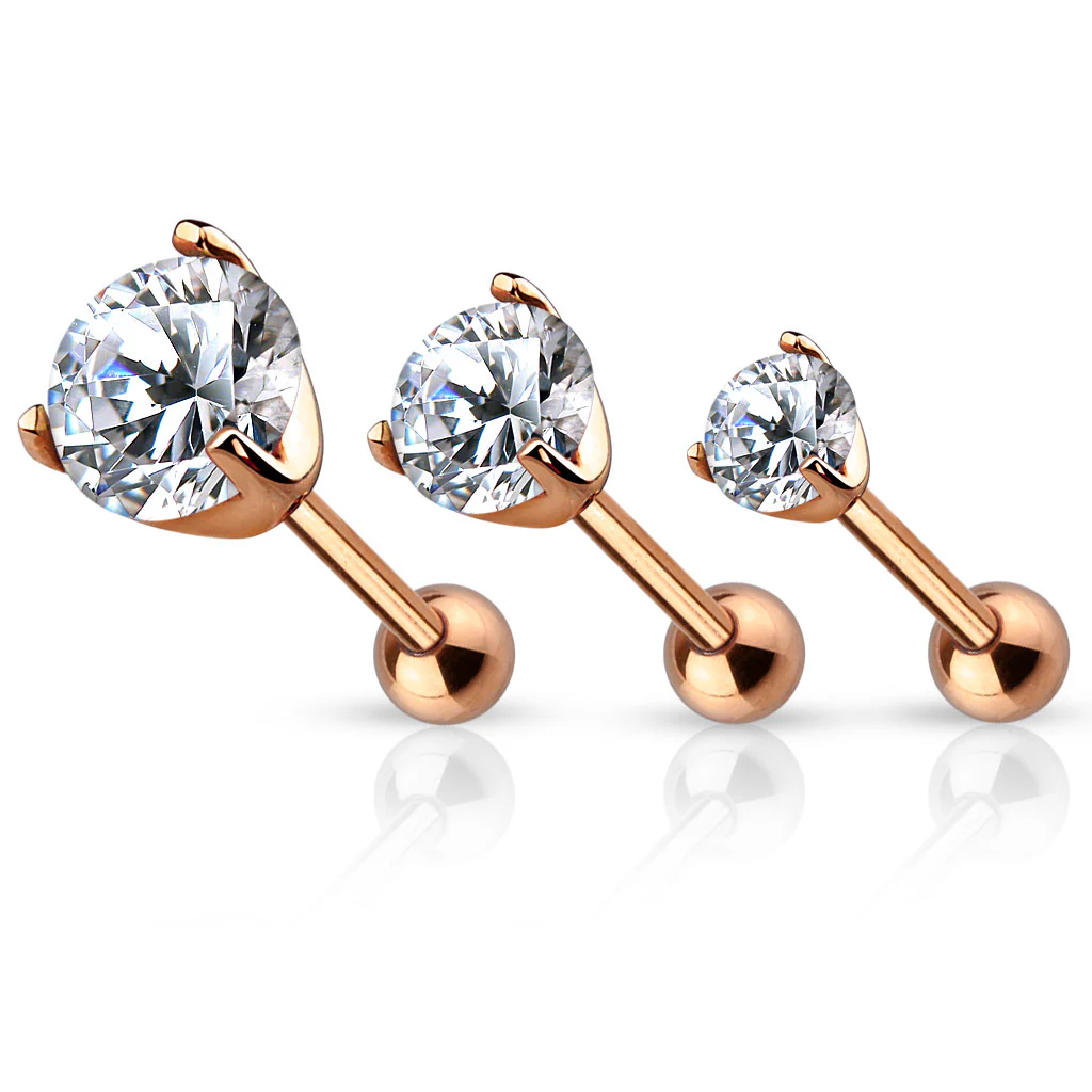 Prong Set CZ Ear Cartilage Tragus Triple Helix Barbell Studs - Image 4