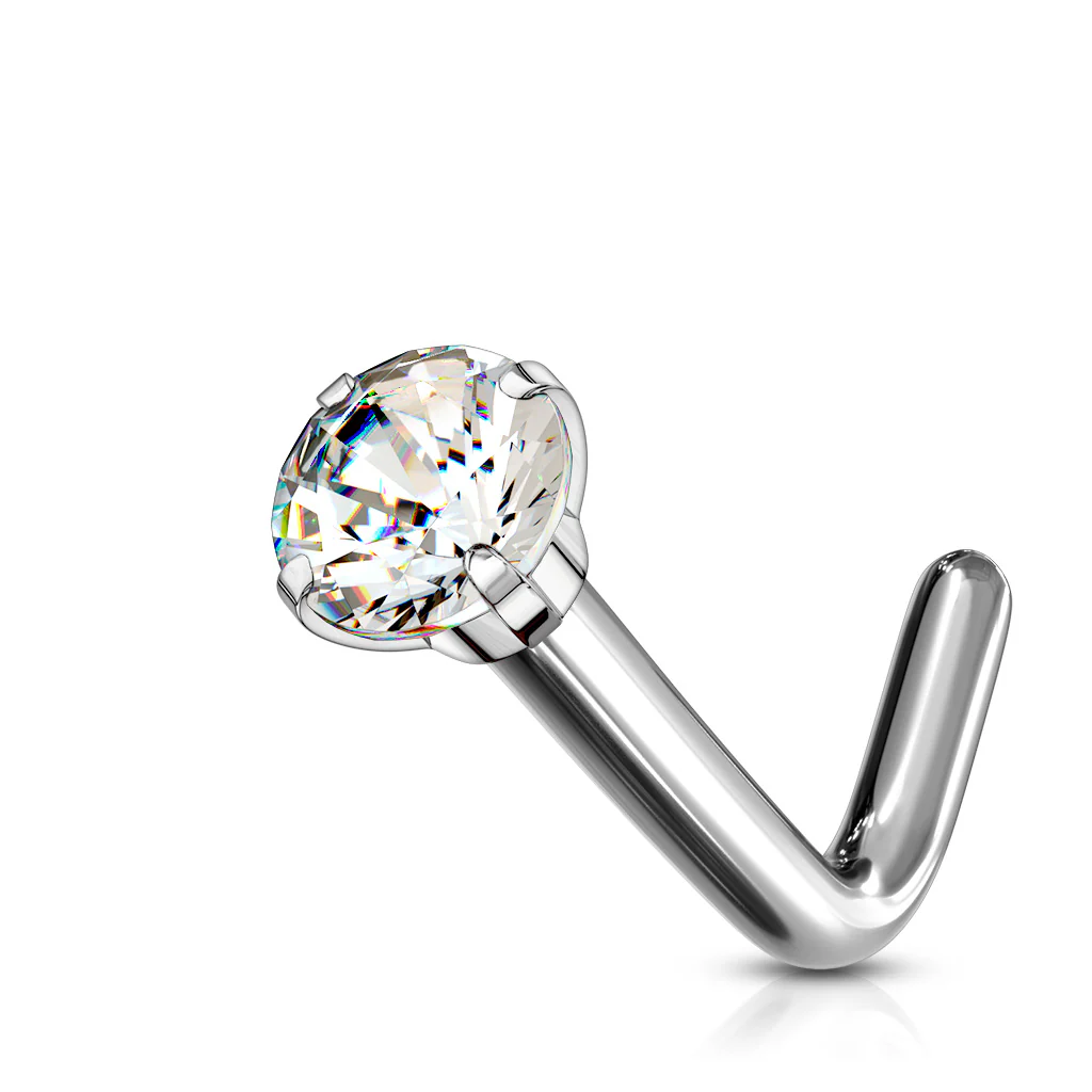 Prong Set CZ Grade 23 Solid Titanium L Blend Nose Stud Ring