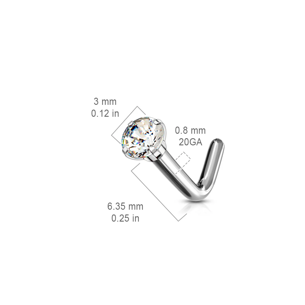 Prong Set CZ Grade 23 Solid Titanium L Blend Nose Stud Ring - Image 2