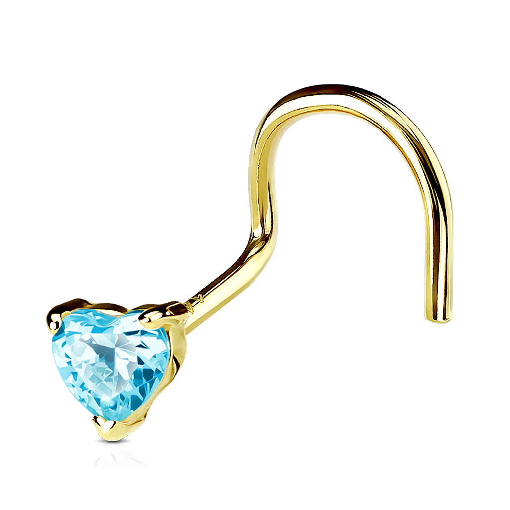 14K Solid Gold Prong Set 3mm Heart CZ Top Nose Screw Ring - Image 8