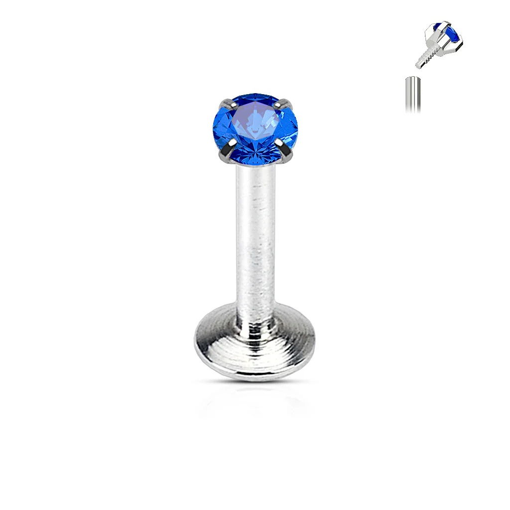 Prong Set Round 2 mm CZ Surgical Steel Lip Labret Cartilage Helix Conch Piercing 16G - Image 2