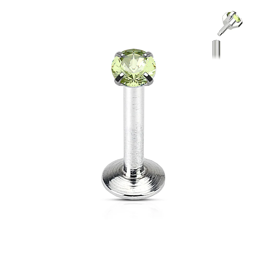 Prong Set Round 2 mm CZ Surgical Steel Lip Labret Cartilage Helix Conch Piercing 16G - Image 3