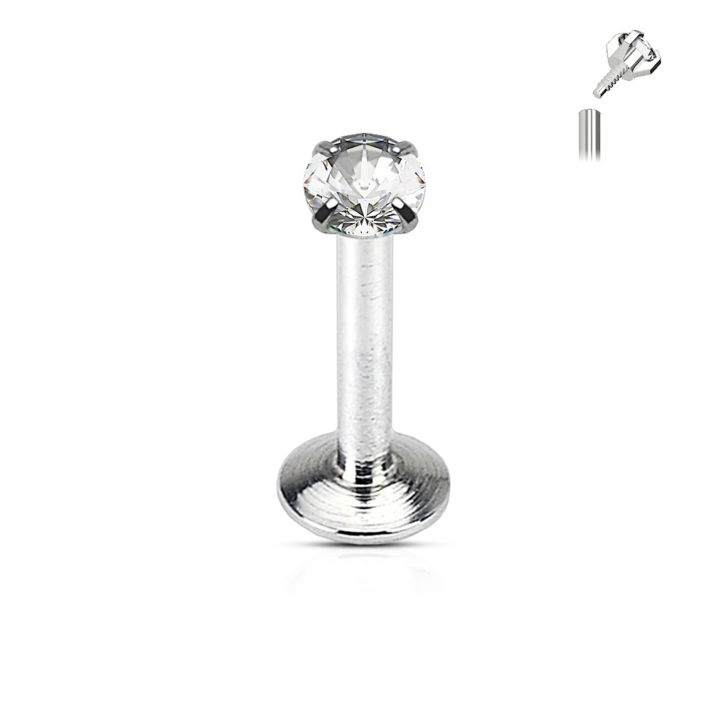 Prong Set Round 2 mm CZ Surgical Steel Lip Labret Cartilage Helix Conch Piercing 16G - Image 6