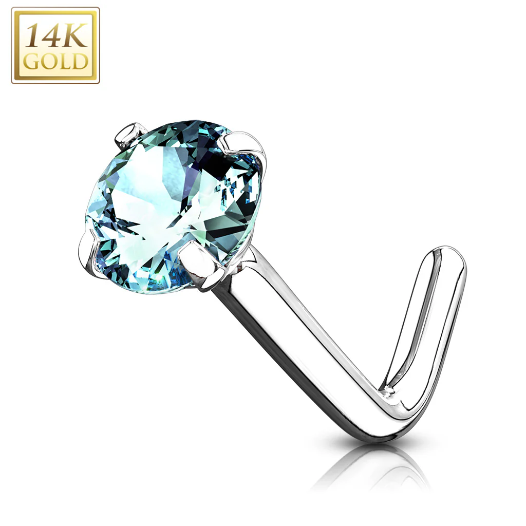14K Solid Gold Round 2mm CZ L Bend Nose Ring - Image 4