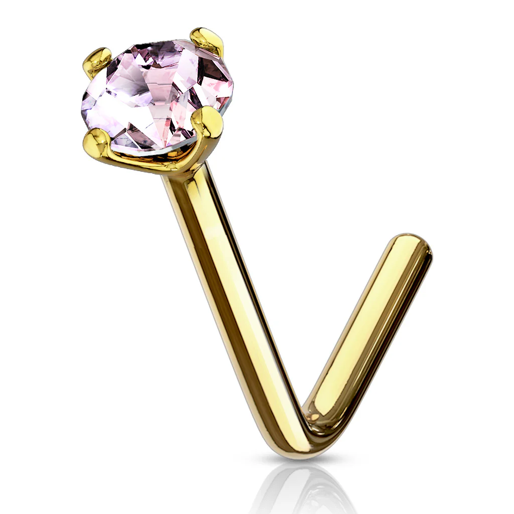 14K Solid Gold Round 2mm CZ L Bend Nose Ring - Image 6