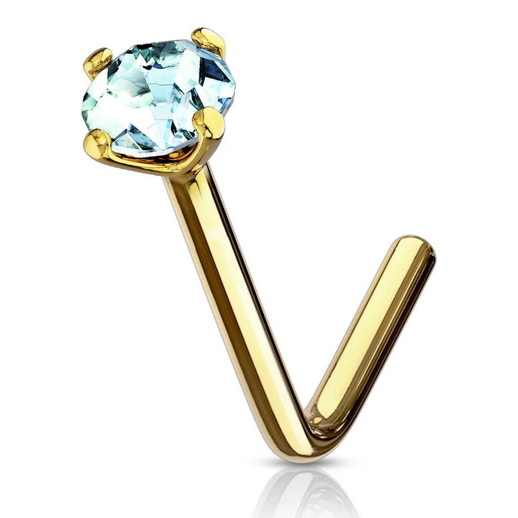 14K Solid Gold Round 2mm CZ L Bend Nose Ring - Image 7