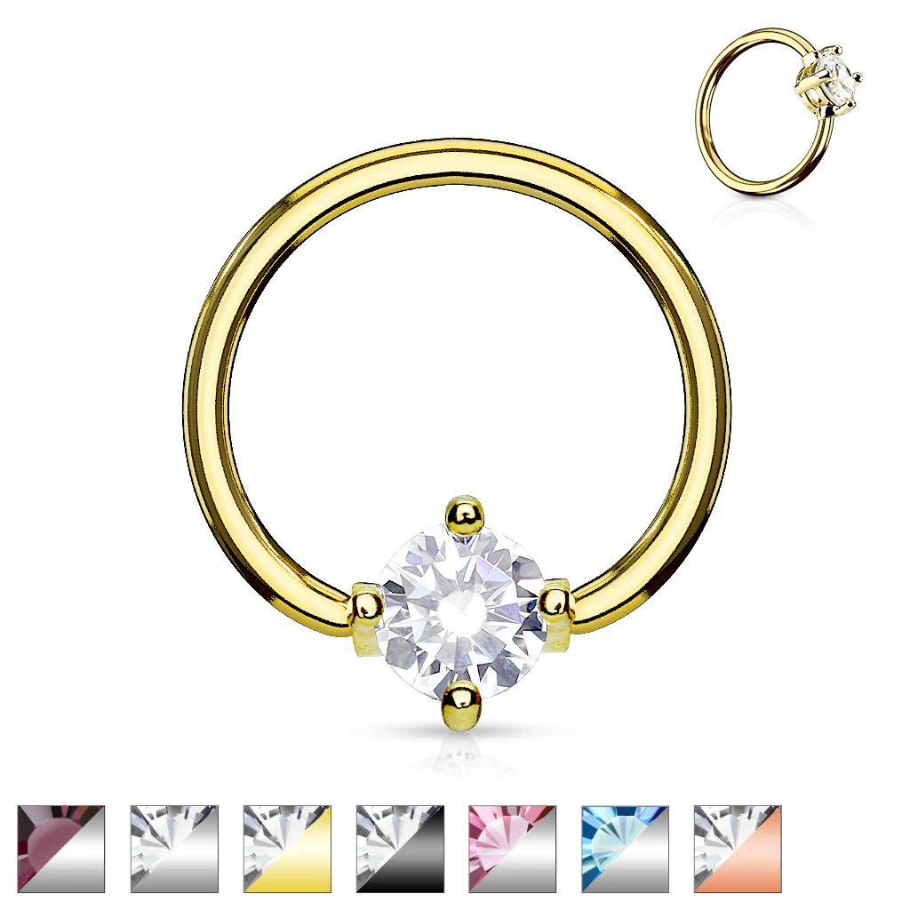 Prong Set Round CZ Surgical Steel Captive Bead Ring