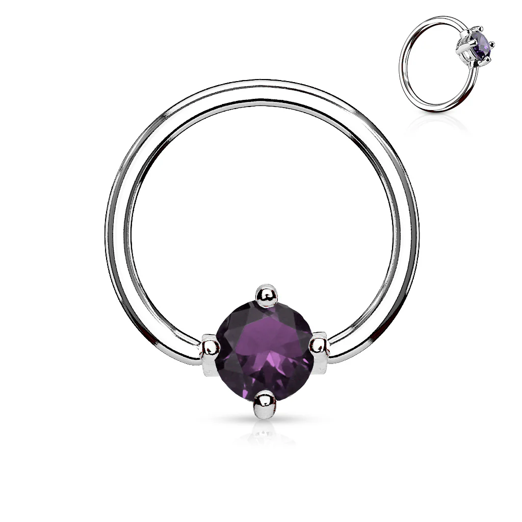 Prong Set Round CZ Surgical Steel Captive Bead Ring - Image 3