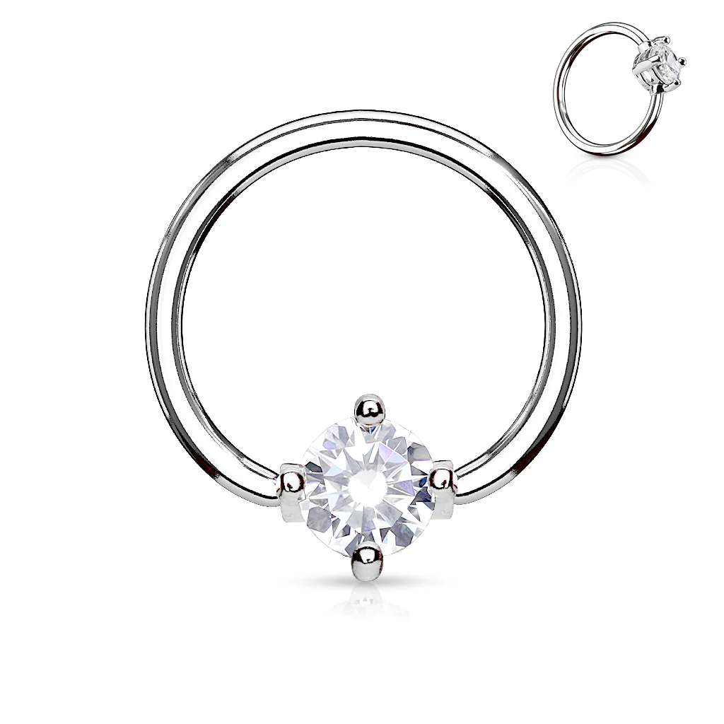 Prong Set Round CZ Surgical Steel Captive Bead Ring - Image 4