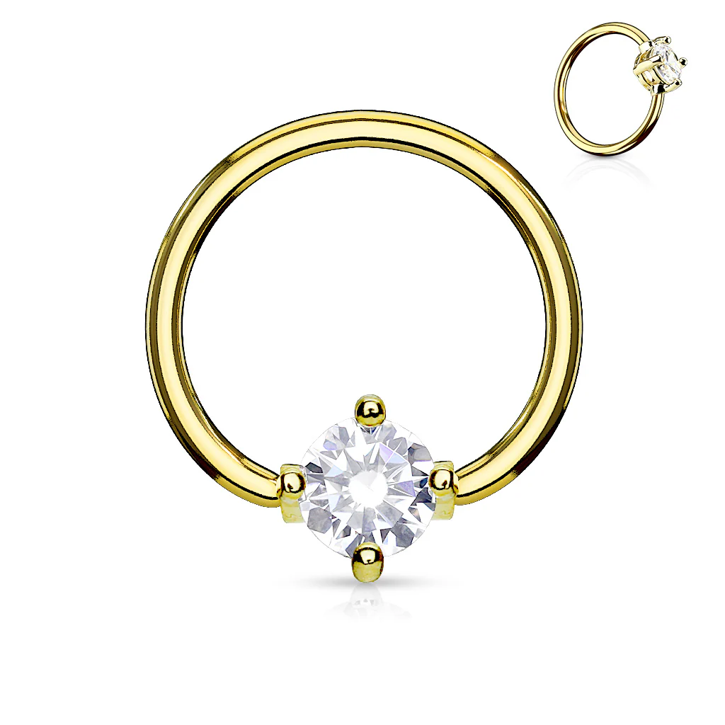 Prong Set Round CZ Surgical Steel Captive Bead Ring - Image 5