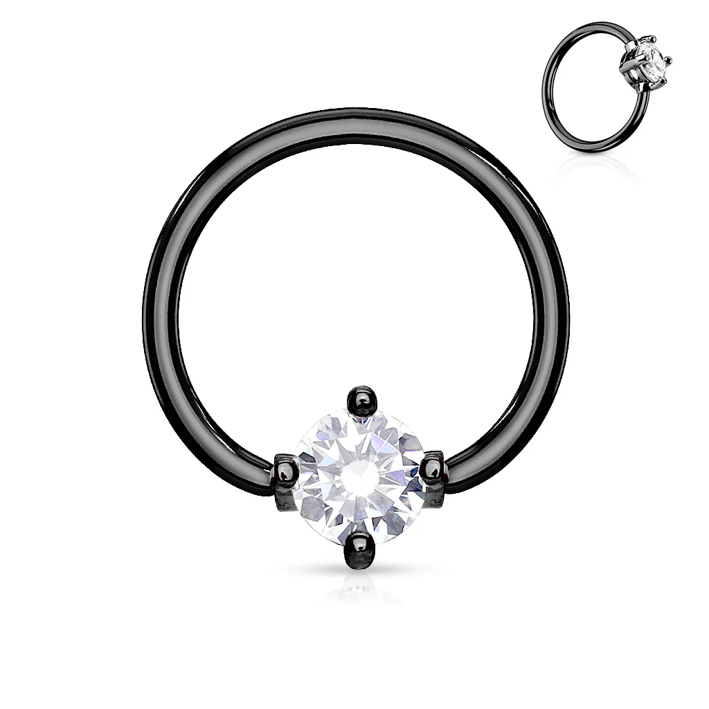Prong Set Round CZ Surgical Steel Captive Bead Ring - Image 6