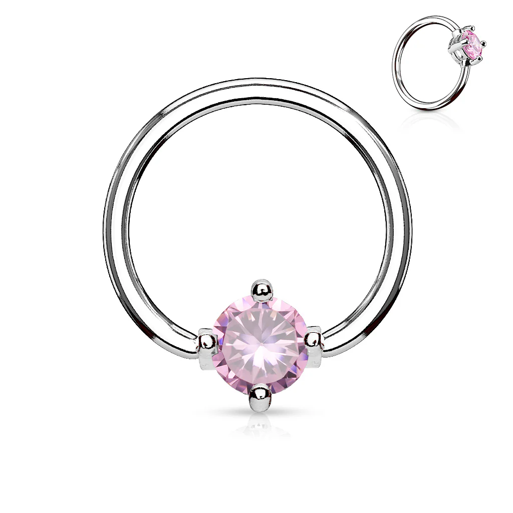 Prong Set Round CZ Surgical Steel Captive Bead Ring - Image 7