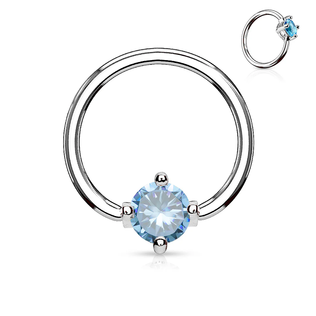 Prong Set Round CZ Surgical Steel Captive Bead Ring - Image 8