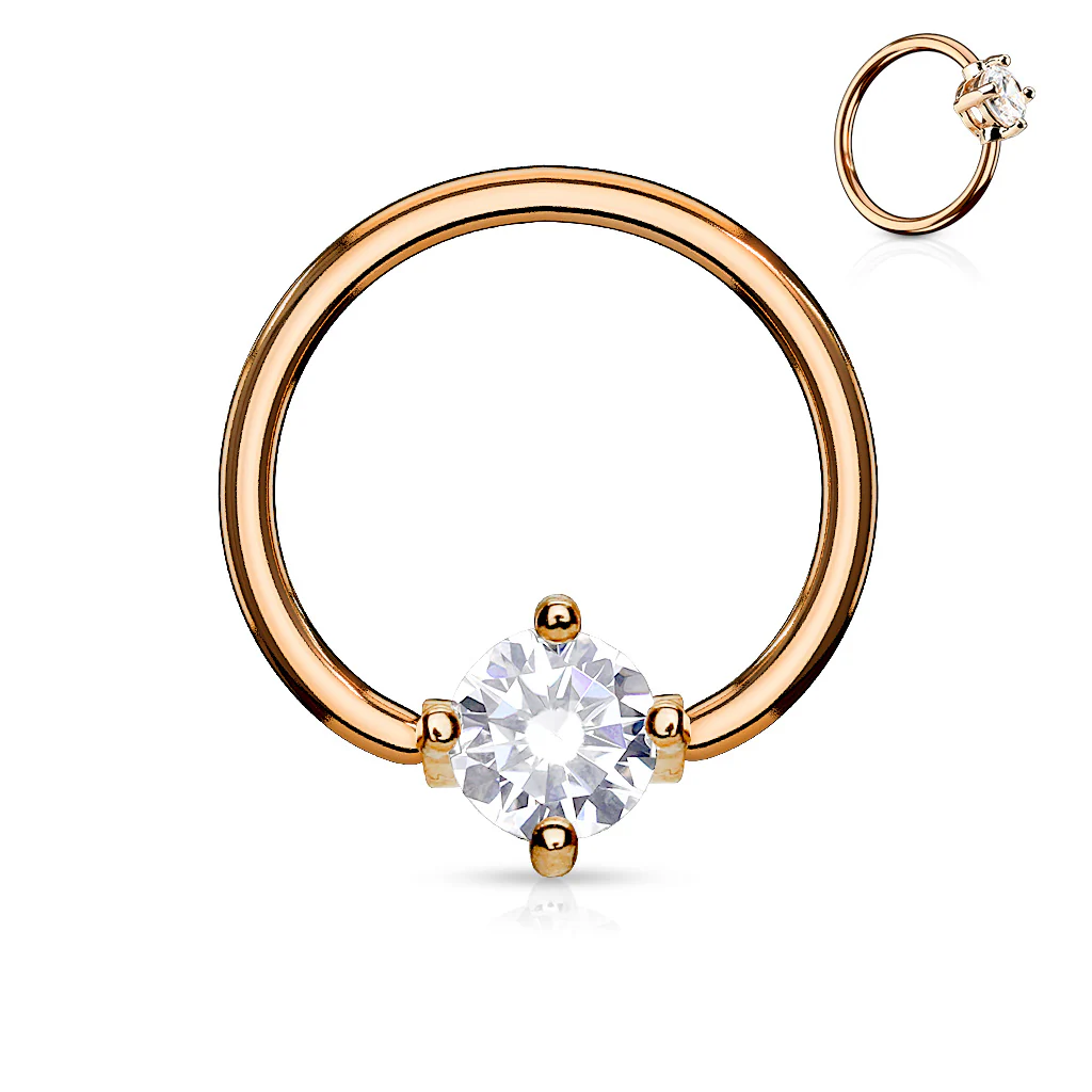 Prong Set Round CZ Surgical Steel Captive Bead Ring - Image 9