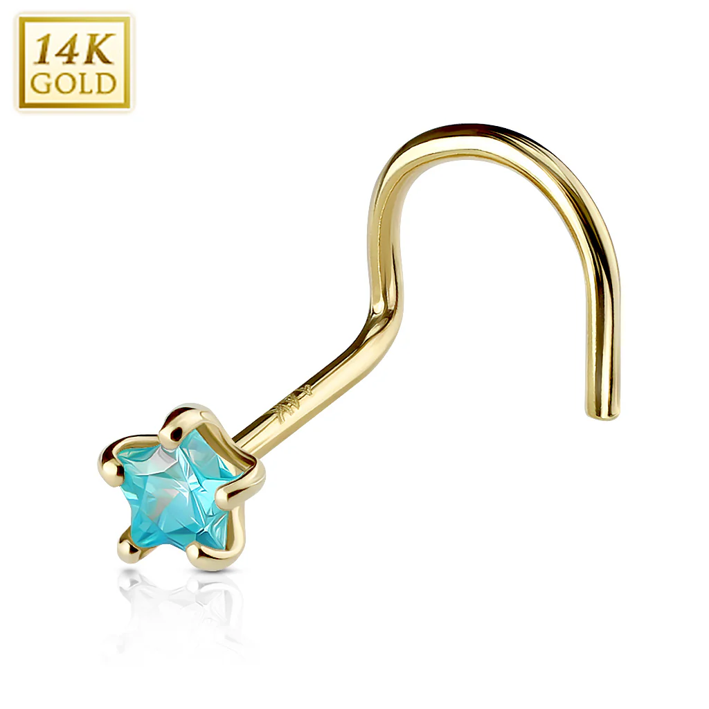 Prong Set Star CZ 14K Solid Gold Nose Screw Ring - Image 4