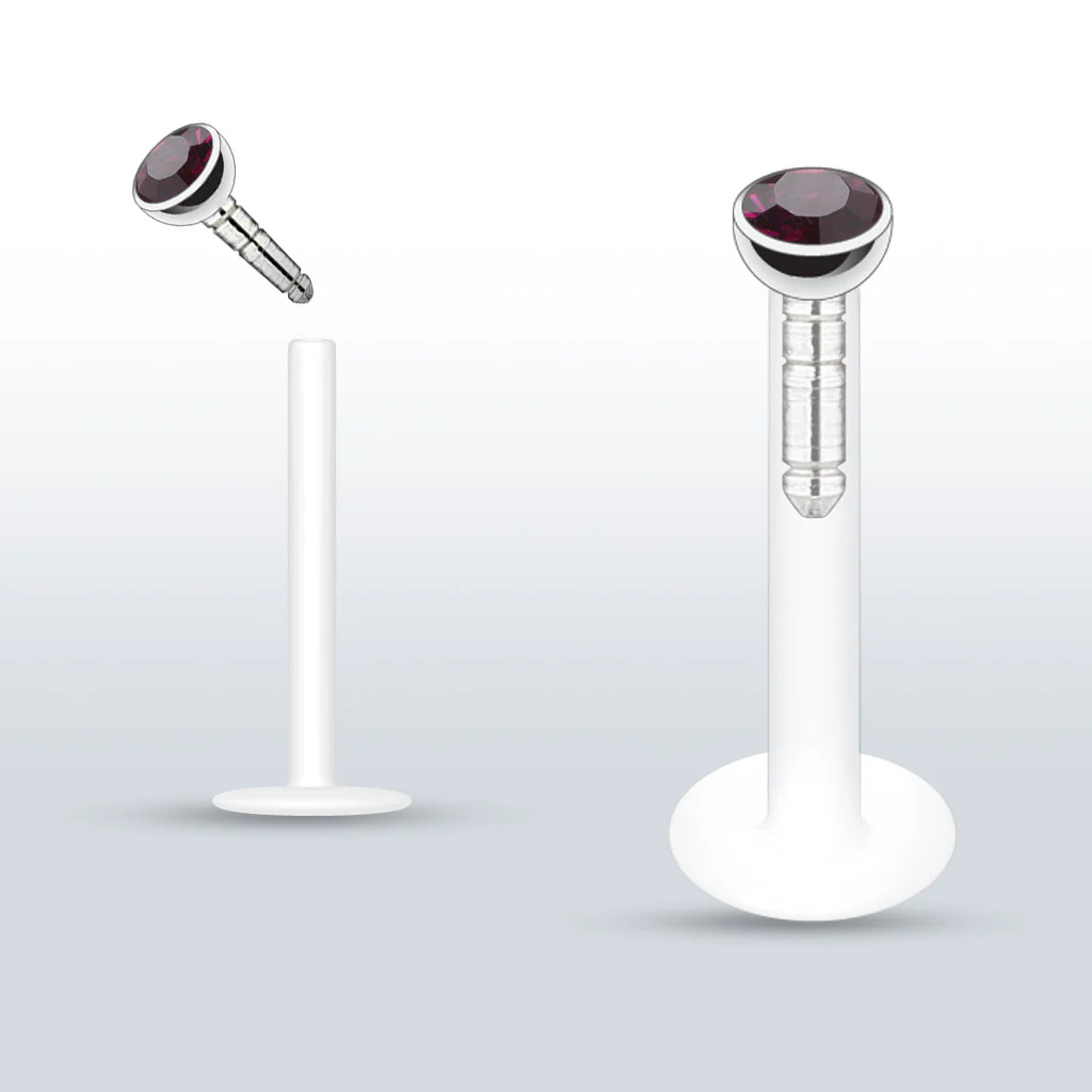 PTFE Flex Push-in Labret/Monroe W/Press Fit Gem Stone - Image 9