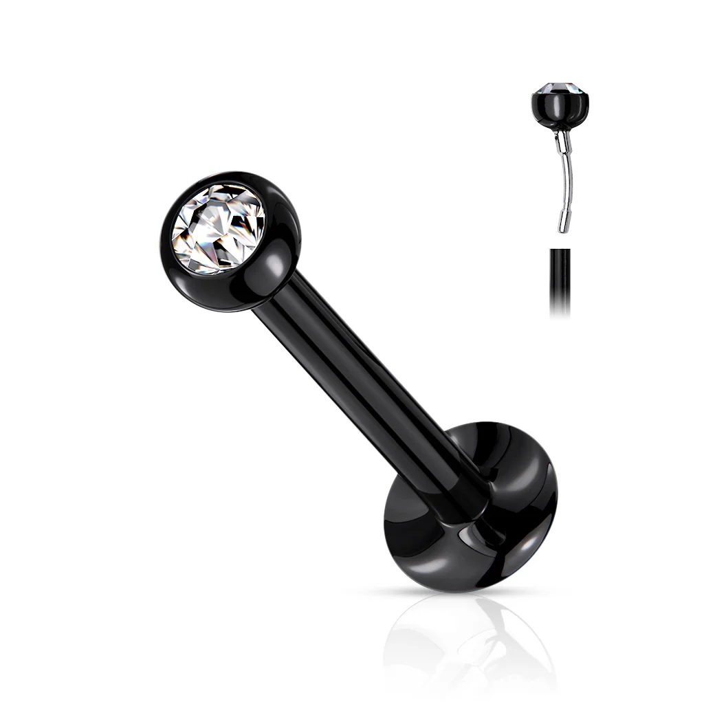 Push In Jeweled Ball Top Threadless Labret, Monroe, Flat Back Stud. - Image 4