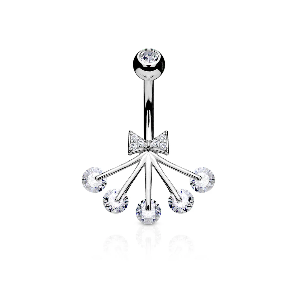 Ribbon and CZ Fan Belly Button Navel Rings - Image 2