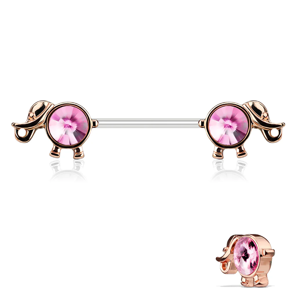 Pair of Round CZ Elephant Barbell Nipple Rings - Image 4