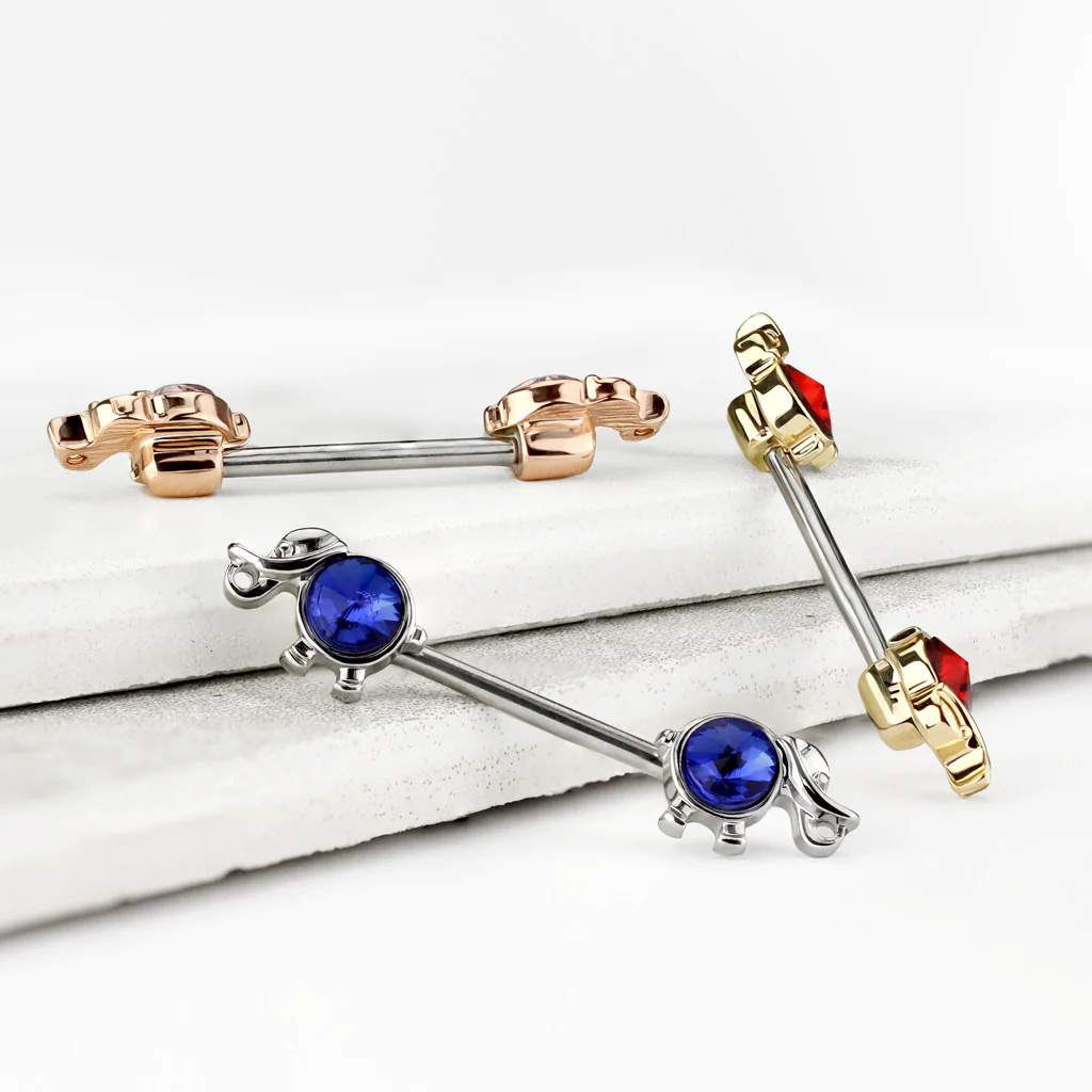 Pair of Round CZ Elephant Barbell Nipple Rings - Image 5