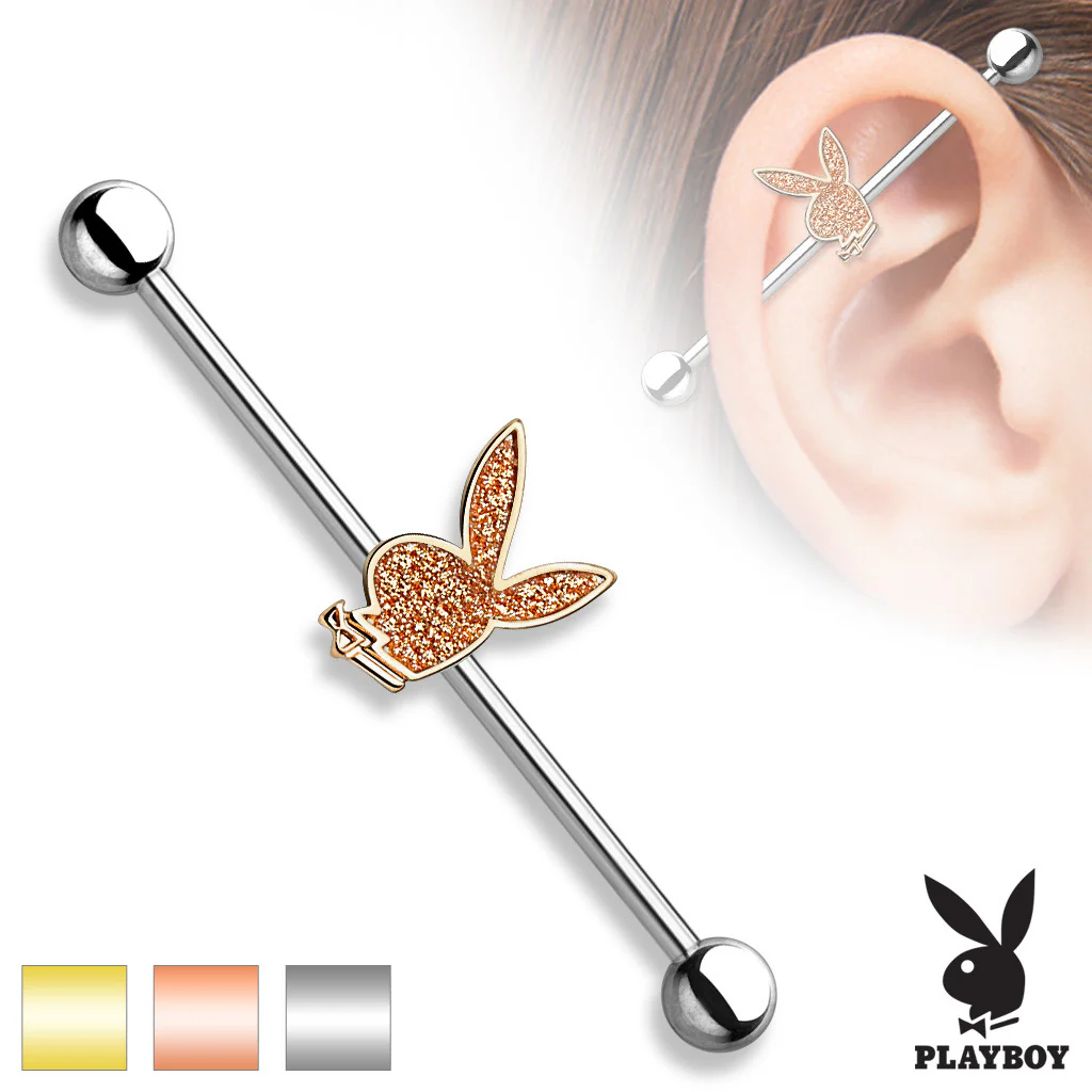 Sand Blast Sparkling Playboy Bunny Surgical Steel Industrial Barbells - Image 2