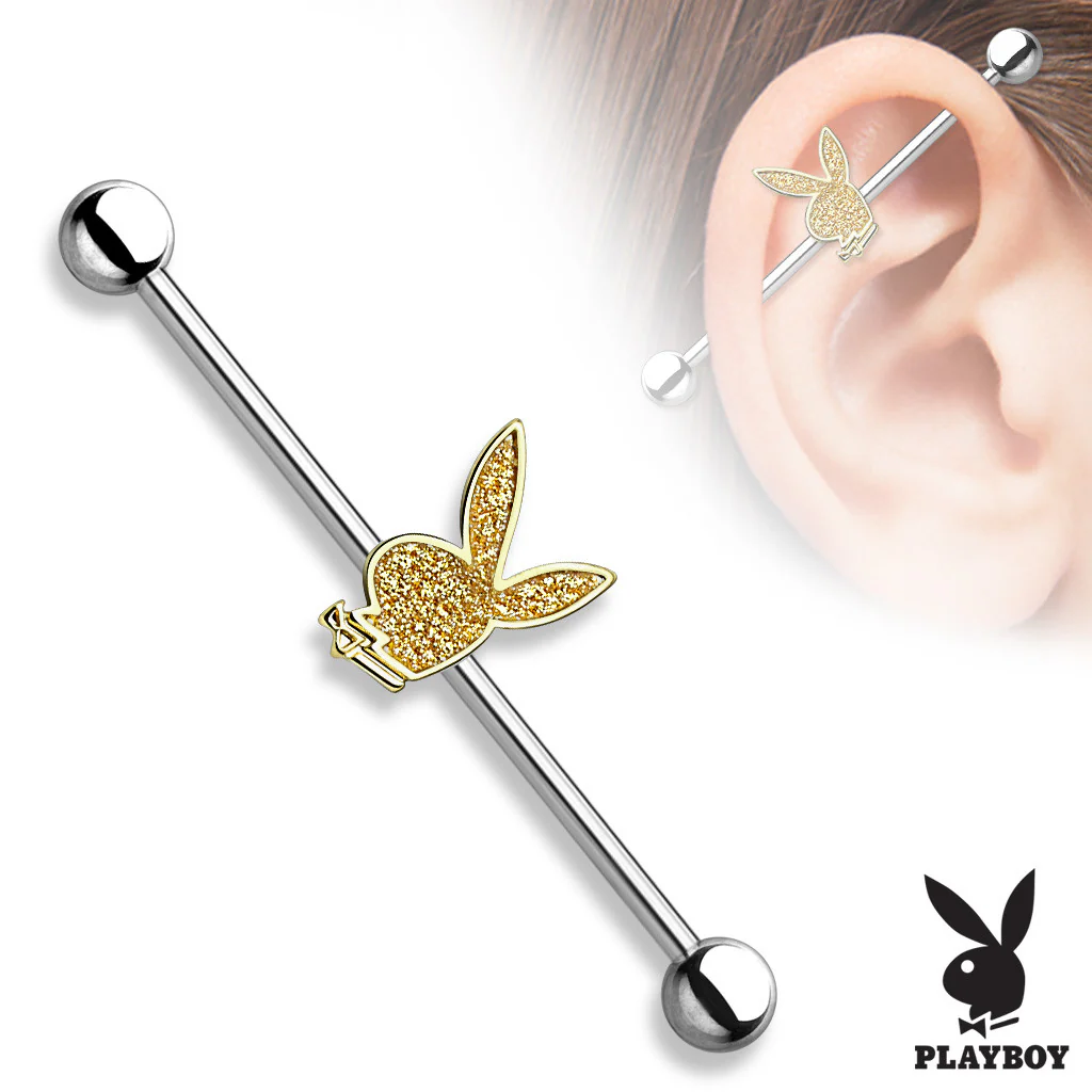 Sand Blast Sparkling Playboy Bunny Surgical Steel Industrial Barbells - Image 3