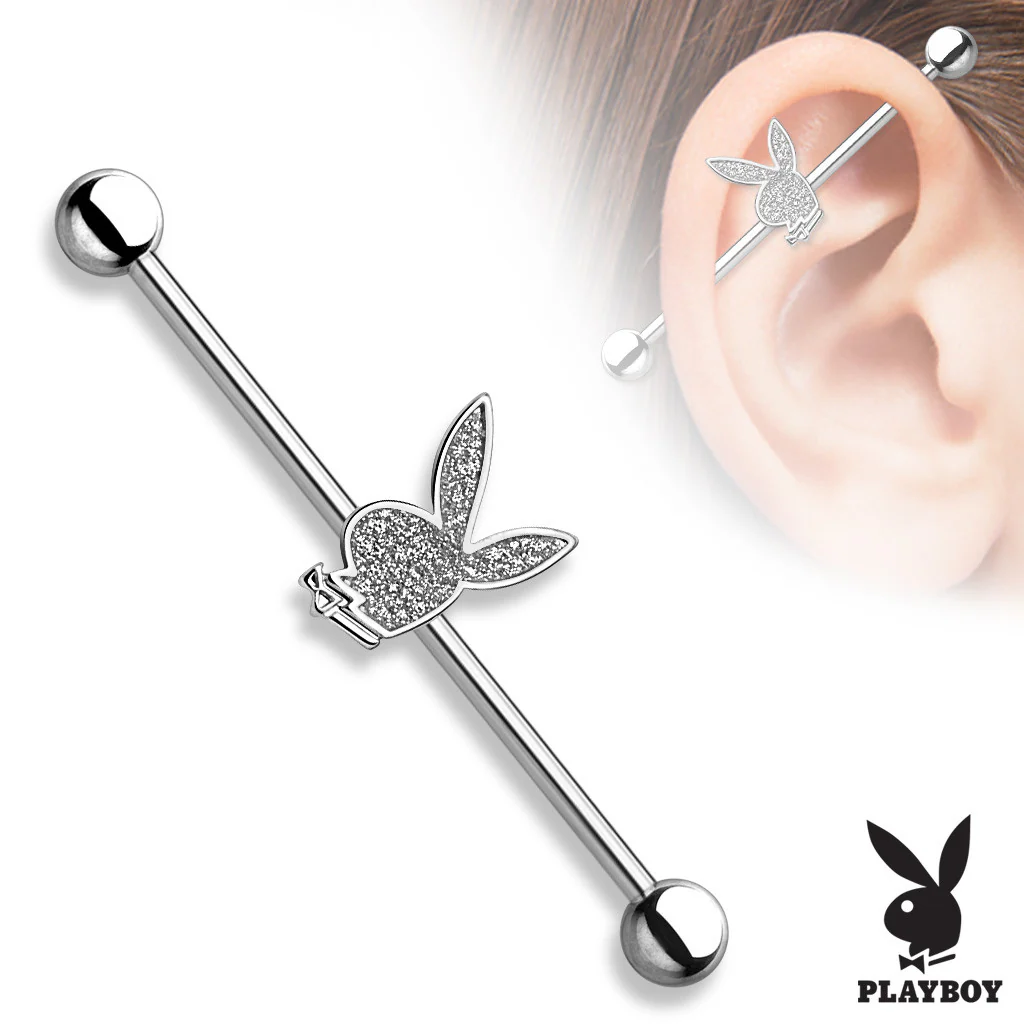 Sand Blast Sparkling Playboy Bunny Surgical Steel Industrial Barbells - Image 4