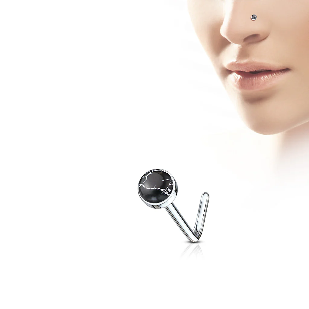 Semi Precious Stone Surgical Steel L Bend Nose Stud Rings - Image 3