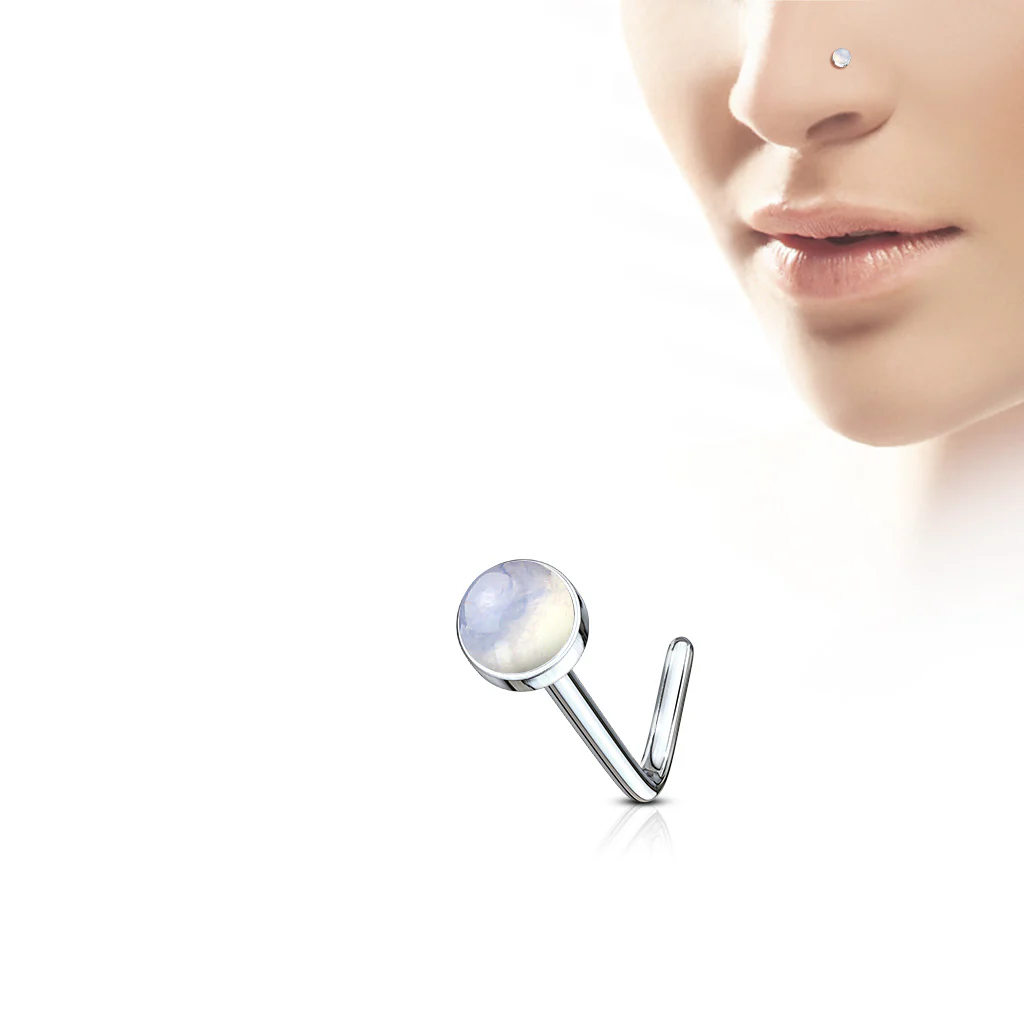 Semi Precious Stone Surgical Steel L Bend Nose Stud Rings - Image 5