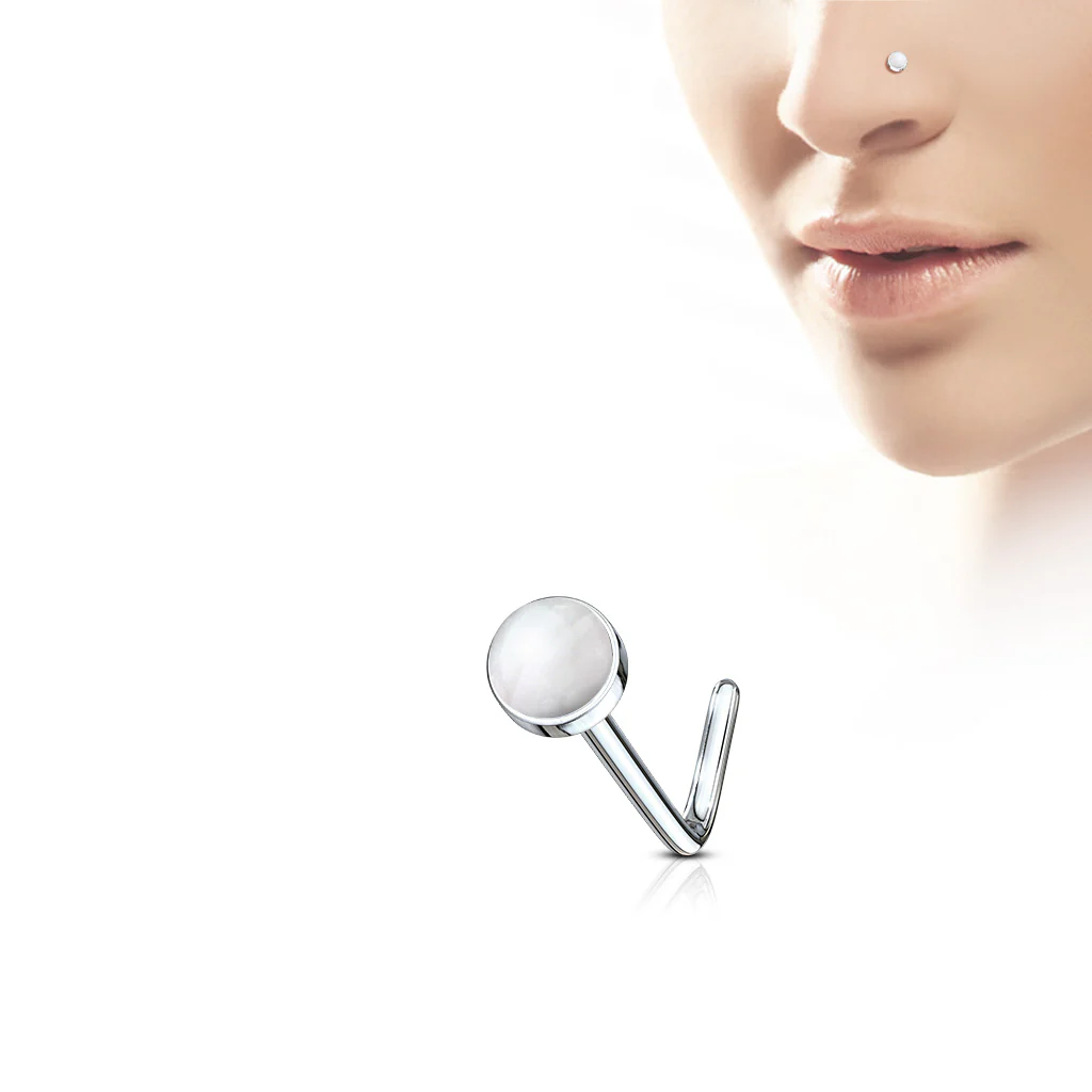 Semi Precious Stone Surgical Steel L Bend Nose Stud Rings - Image 6