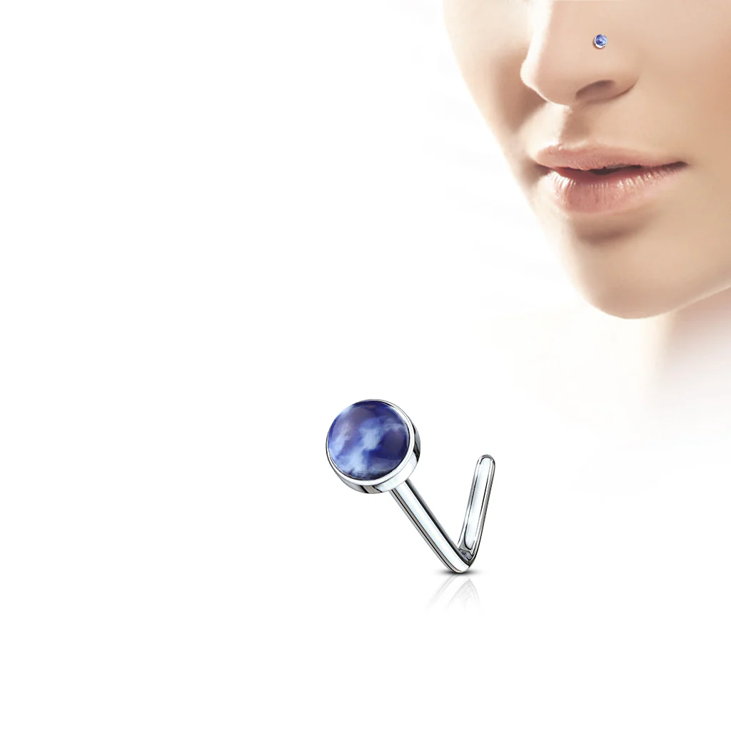 Semi Precious Stone Surgical Steel L Bend Nose Stud Rings - Image 7