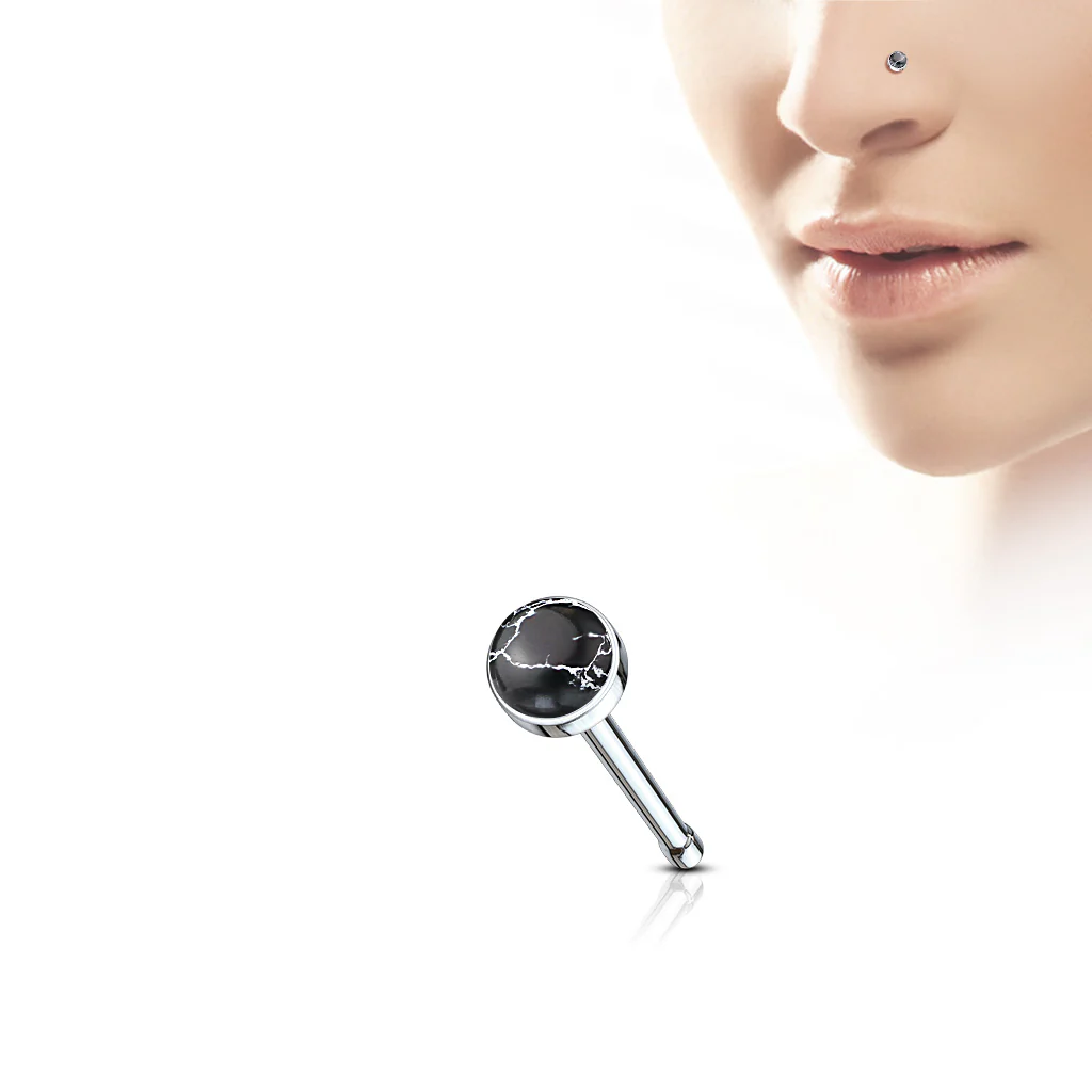 Semi Precious Stone Top Surgical Steel Nose Bone Stud Rings - Image 3