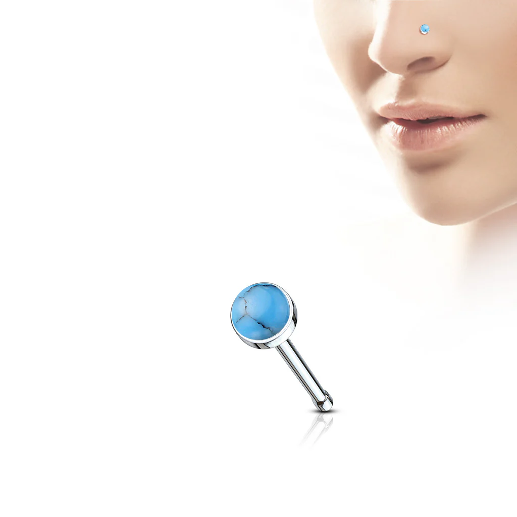 Semi Precious Stone Top Surgical Steel Nose Bone Stud Rings - Image 8