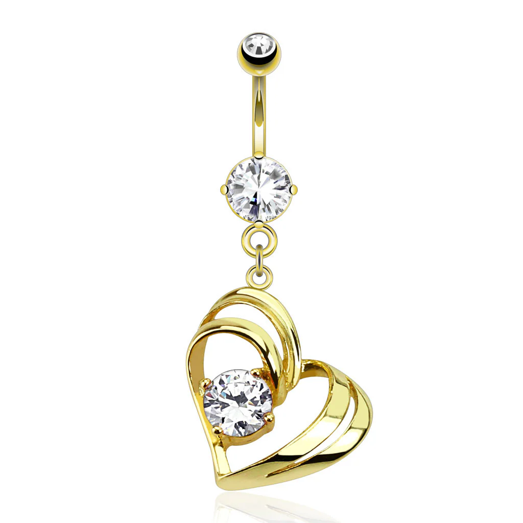Hollow Heart CZ Dangle 14kt Gold Plated Navel belly Button Ring - Image 2