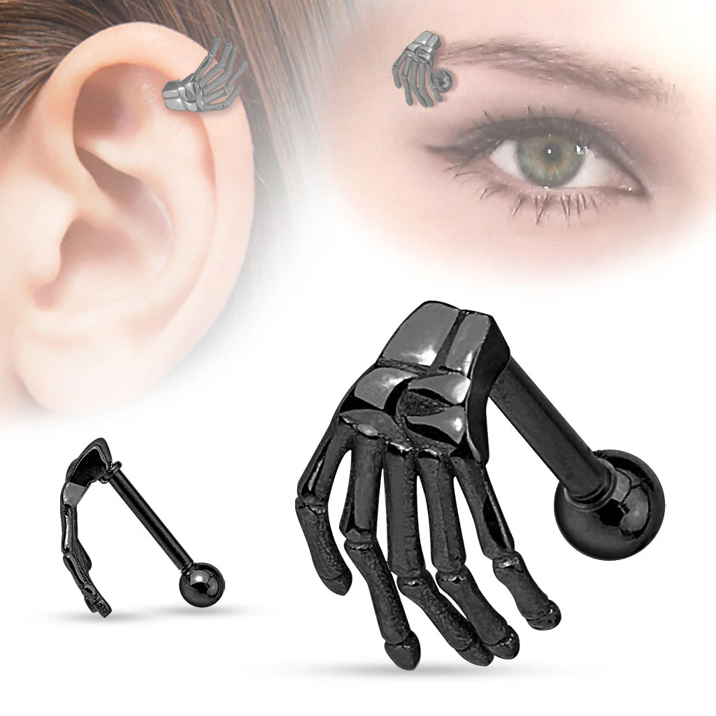 Skeleton Hand Top 316L Surgical Steel Eyebrow/Cartilage Barbell - Image 3