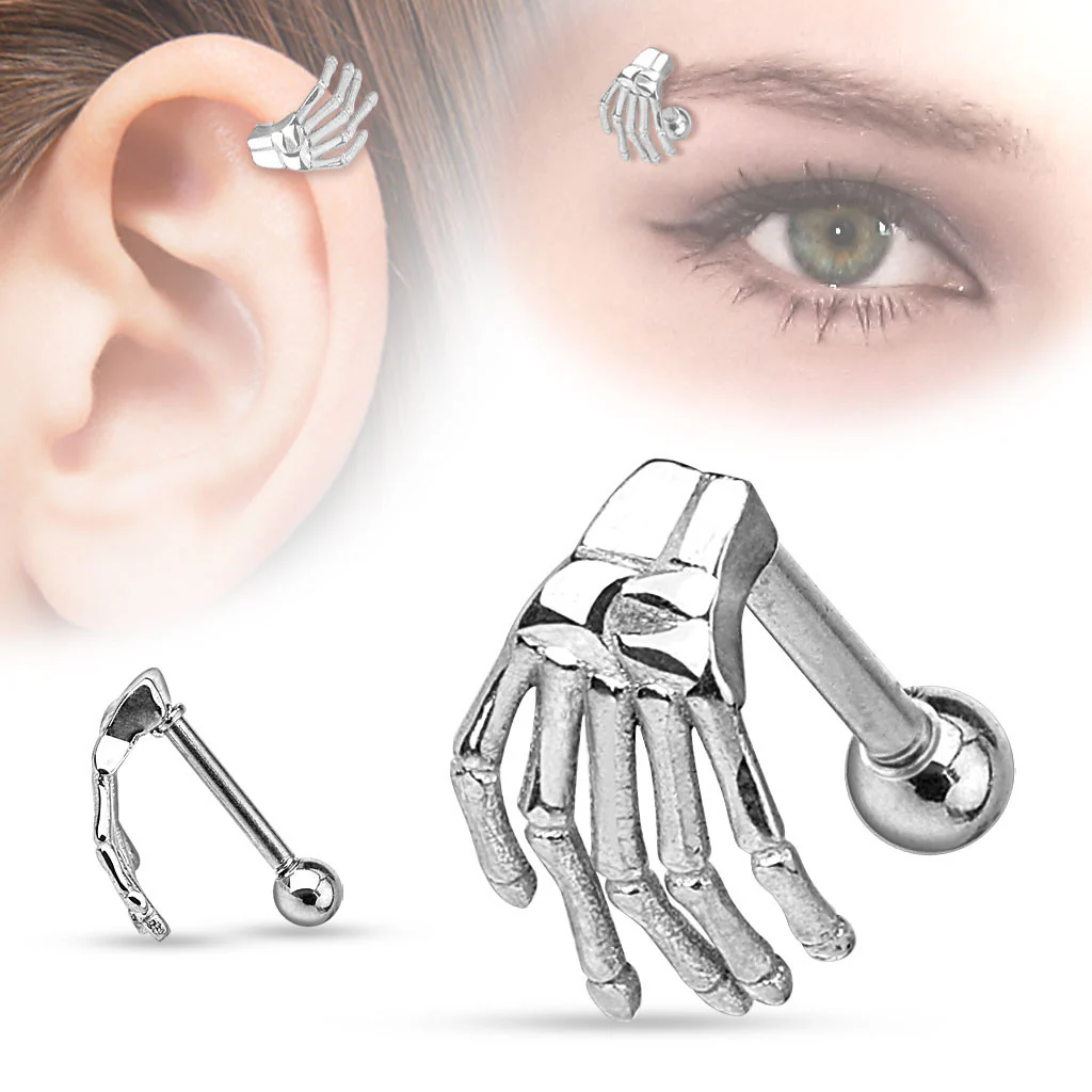 Skeleton Hand Top 316L Surgical Steel Eyebrow/Cartilage Barbell - Image 4